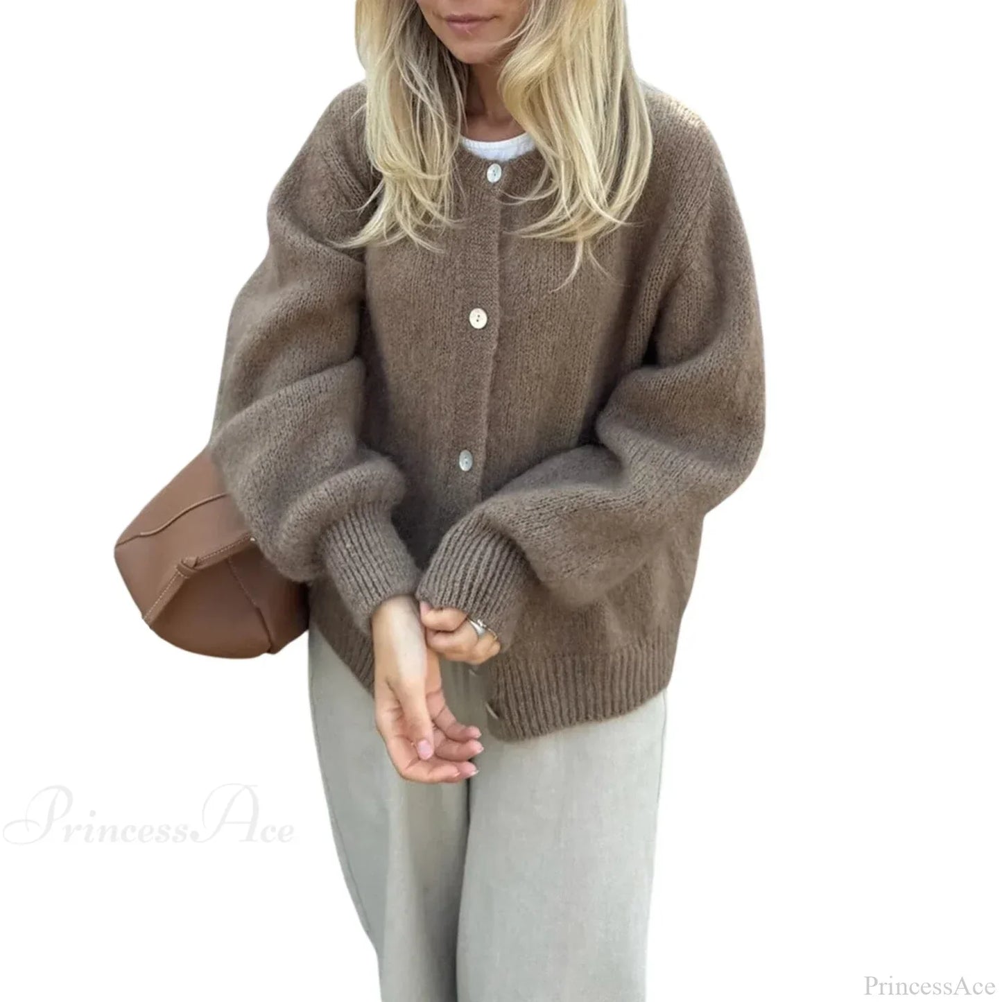 Solid O-neck Cropped Knitted Cardigan