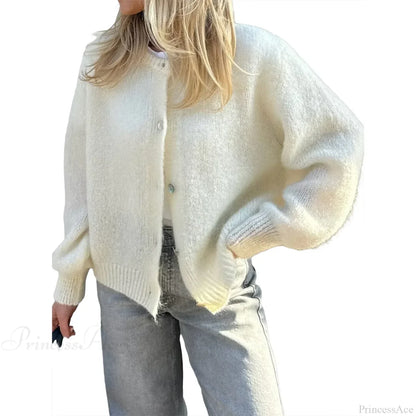 Solid O-neck Cropped Knitted Cardigan