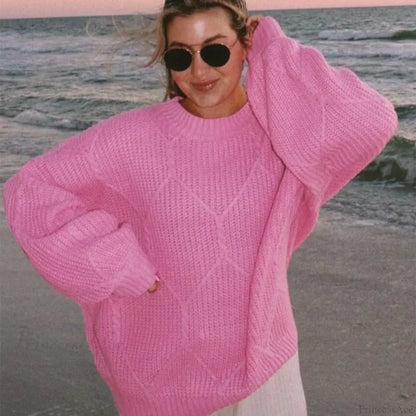 Solid O-Neck Ribbed Long Sleeve Sweater