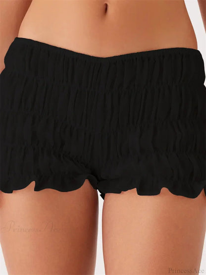 Solid Plaid Ruched Slim Short