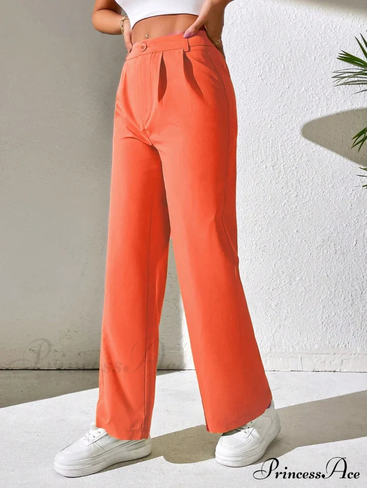 Solid Plicated Detail Straight Leg Pants