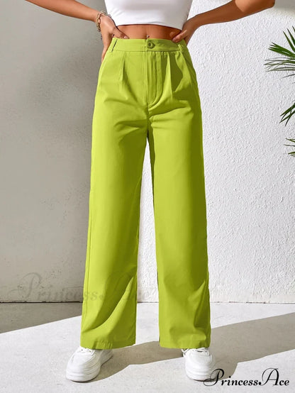 Solid Plicated Detail Straight Leg Pants