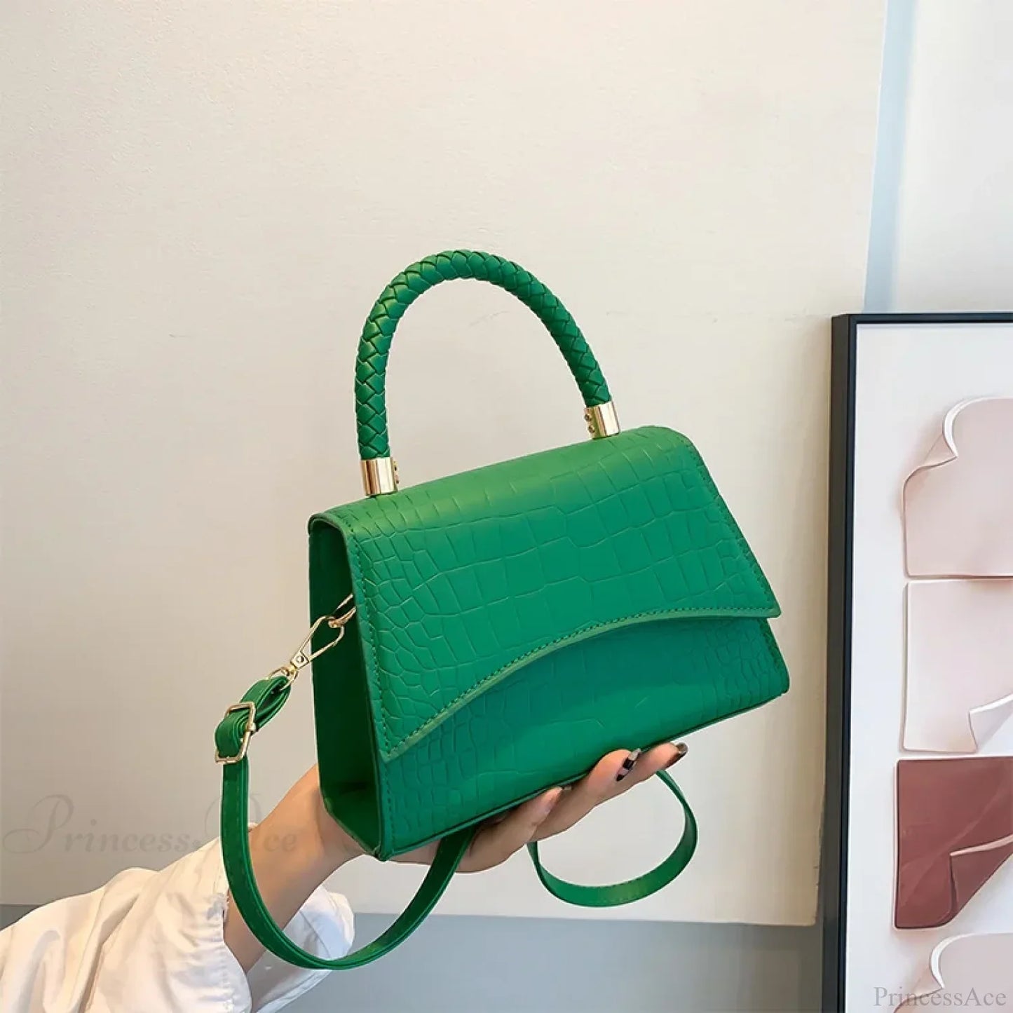 Solid PU Leather Designer Casual Crossbody Top Handle Handbag