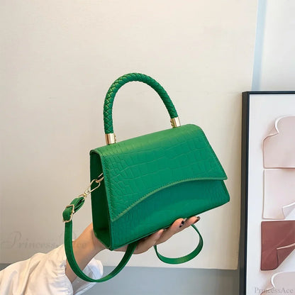 Solid PU Leather Designer Casual Crossbody Top Handle Handbag