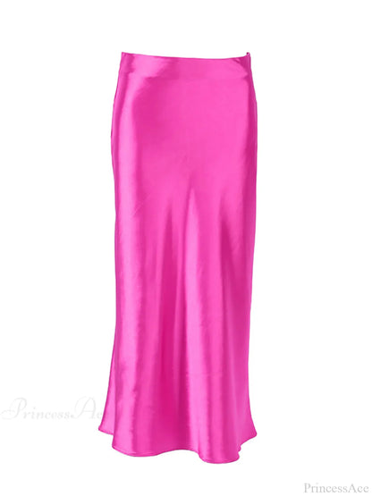 Solid Purple Satin Silk Skirt