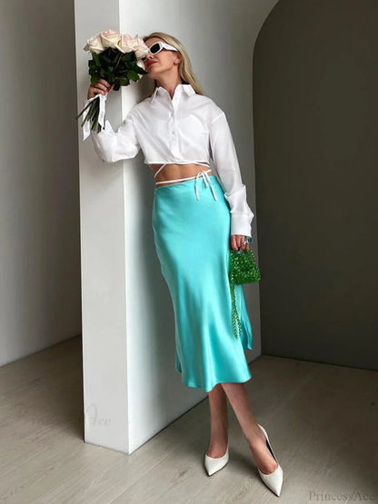 Solid Purple Satin Silk Skirt