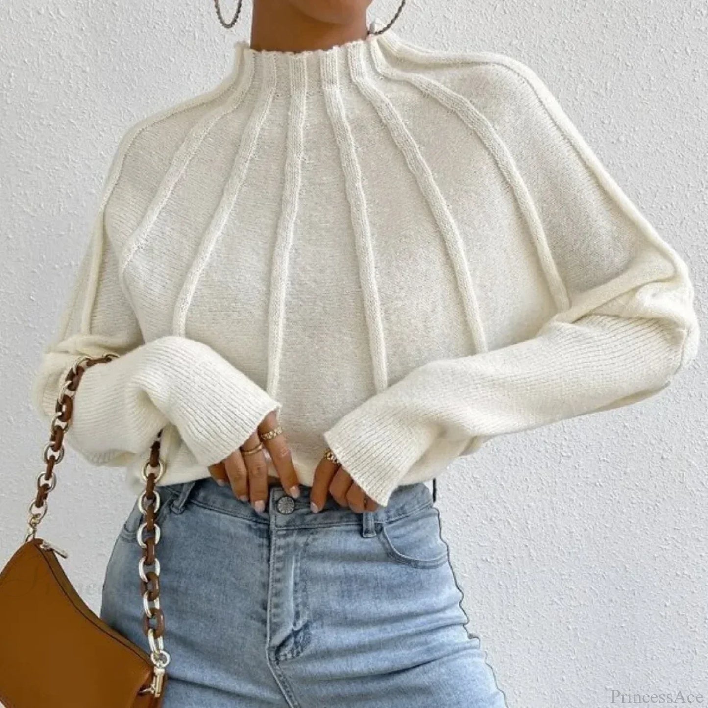 Solid Round Neck Batball Sleeve Loose Sweater