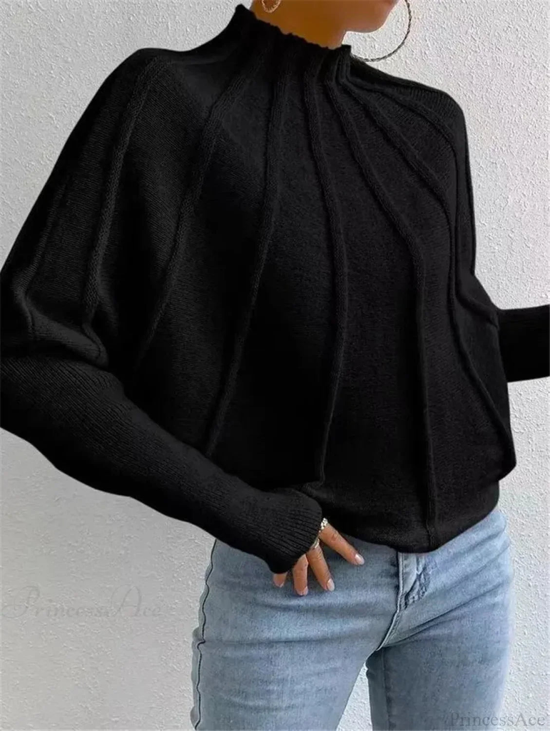 Solid Round Neck Batball Sleeve Loose Sweater