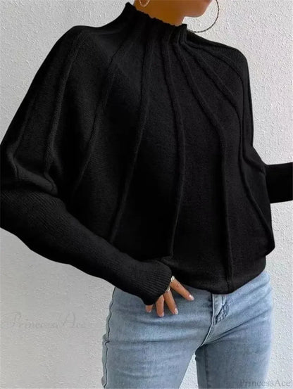Solid Round Neck Batball Sleeve Loose Sweater