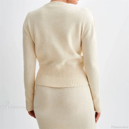 Solid Round Neck Single Breasted Y2K Style Knit Cardigan
