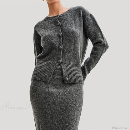 Solid Round Neck Single Breasted Y2K Style Knit Cardigan