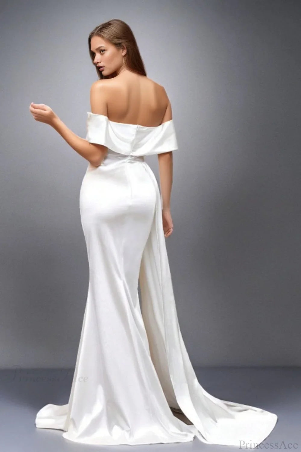 Solid Satin Off-the-Shoulder High Waist Mermaid Evening Dress