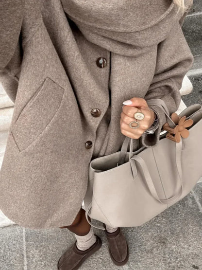 Solid Single Breasted Woolen Coat