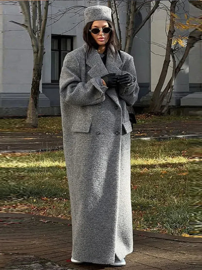 Solid Turn-Down Collar Loose Overcoat
