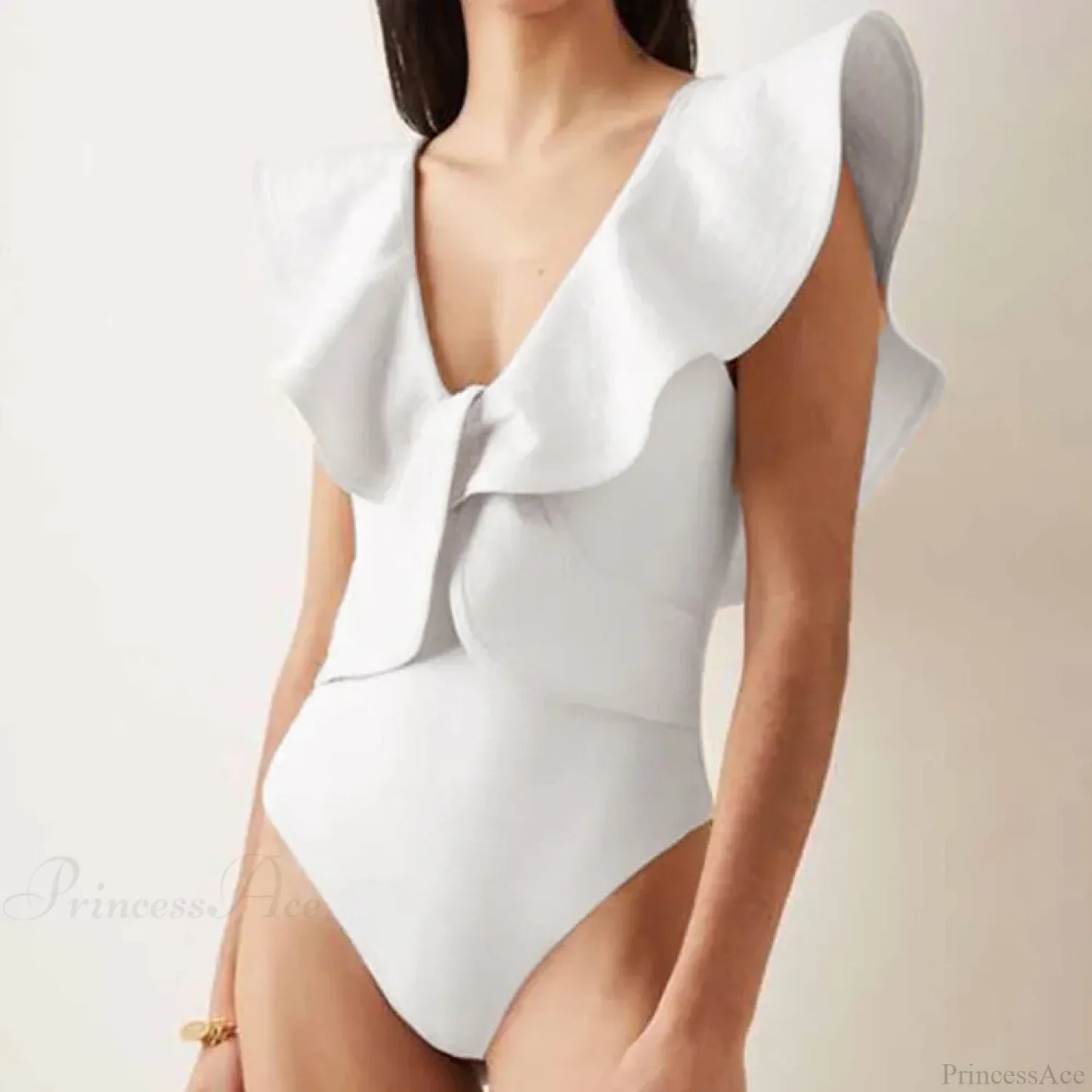 Traje de baño de una pieza con cuello en V de corte ajustado liso