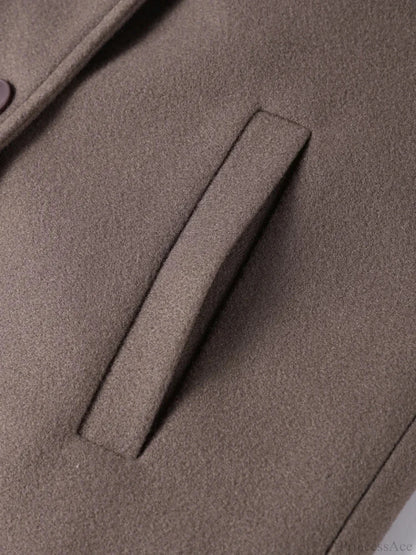 Solid Woolen Lapel Full Sleeve Overcoat