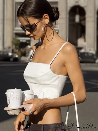 Spaghetti Strap Backless Bandage Skinny Crops Summer Elegant Lace Up Party Streetwear Women Camis Tank top