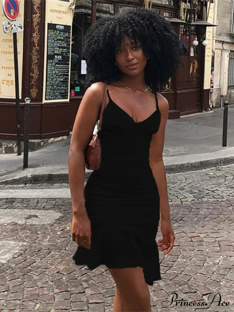 Spaghetti Straps Ruffles Mini Club Party Sleeveless Slip Summer Sun Midi Dress