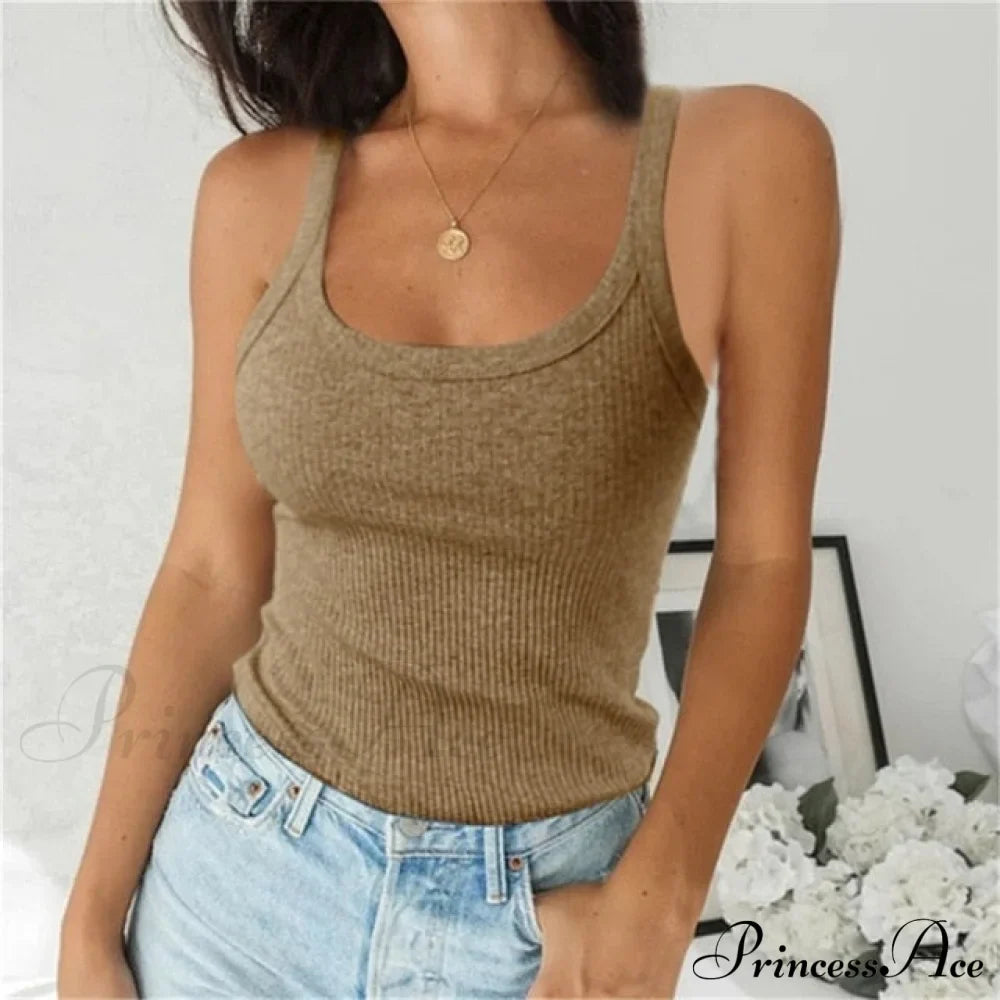 Spaghetti Vest Quality Knitted Camis U-neck Tank Tops