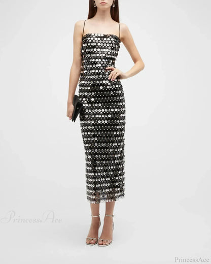 Sparkling Sexy Slim Sequin Dress Spaghetti Strap Sleeveless Sling Christmas Party Dress