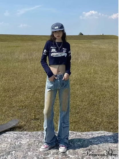 Spring and Autumn New Thin and Small Style Design Feel Loose Straight Leg Fashion Women's Jean