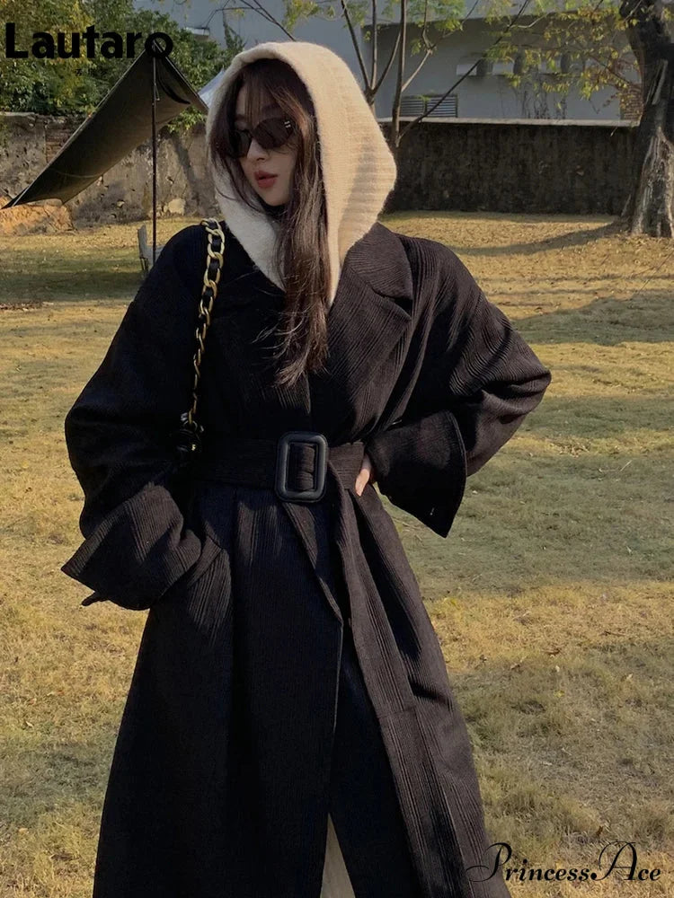 Spring Autumn Long Brown Black Striped Oversized Luxury Designer Runway Fashion Stylish Coat