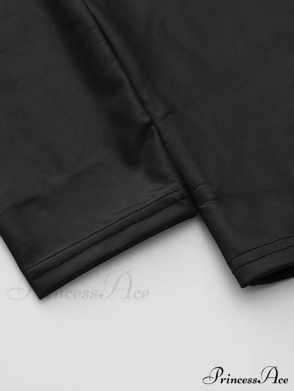 Spring Autumn Long Loose Casual Brown Pu Leather Wide Leg Designer Pants