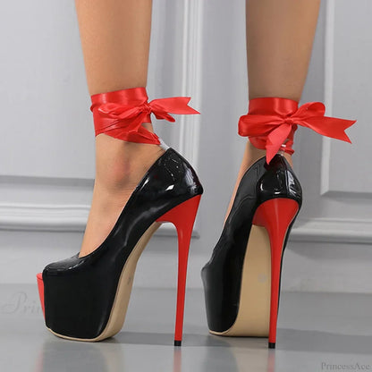 Spring Autumn Red Ankle-Strap Platform Pumps Sexy Peep-Toe Slingback Stiletto Runway High Heel