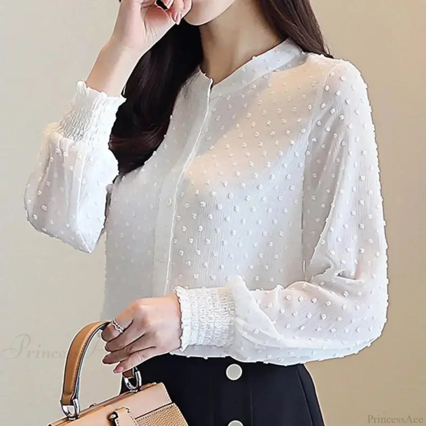 Spring Long Sleeve White Office Blouse