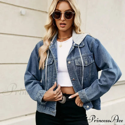 Spring Summer European American Style Short Hooded Long-sleeved Casual Jacket