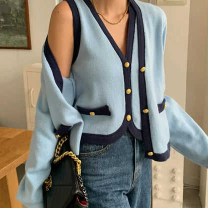 Spring V-neck Long Sleeve Knitted Cardigan