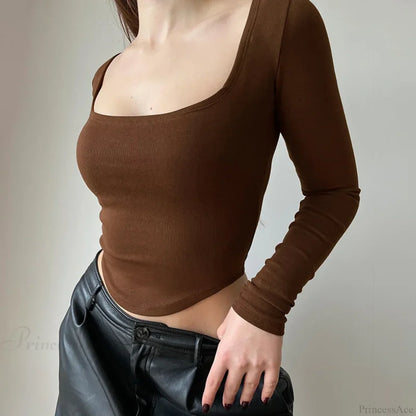 Square Collar Casual Long Sleeve Sweater