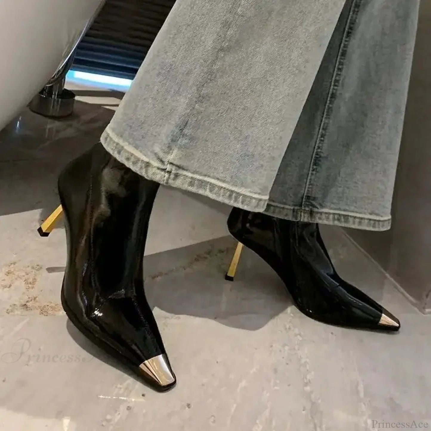 Star Fashion Gothic Metal Square Toe Ankle Boot