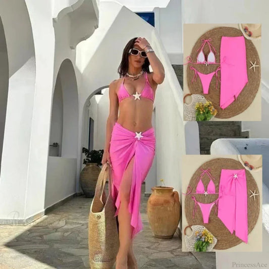 Traje de Baño de Tres Piezas Biquini Tanga con Estrellas de Mar