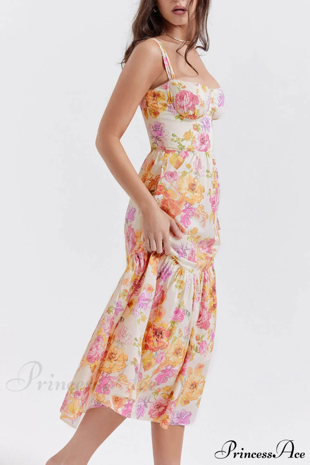 Strap A-Hem Stylish Floral Midi Dress