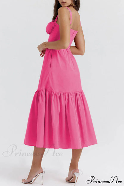 Strap Solid Color Charming A-Hem Midi Dress