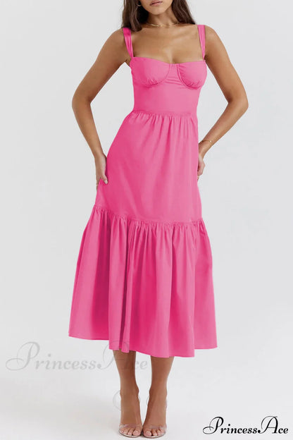 Strap Solid Color Charming A-Hem Midi Dress