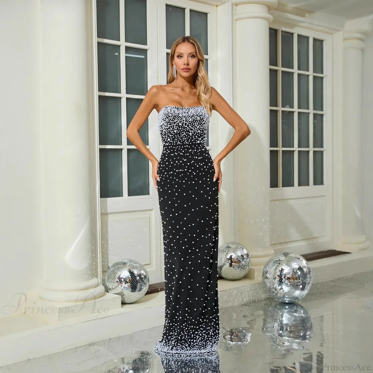 Strapless Beaded Slim Fit Floor Length Prom Dress