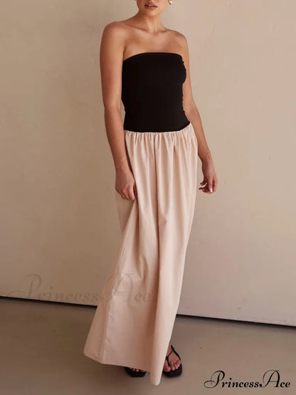 Strapless Black And Charming Sand Paneled Maxi Dress