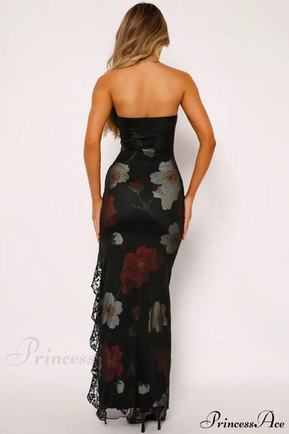 Strapless Lace Floral Backless Dress