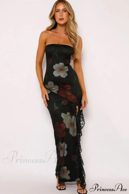 Strapless Lace Floral Backless Dress