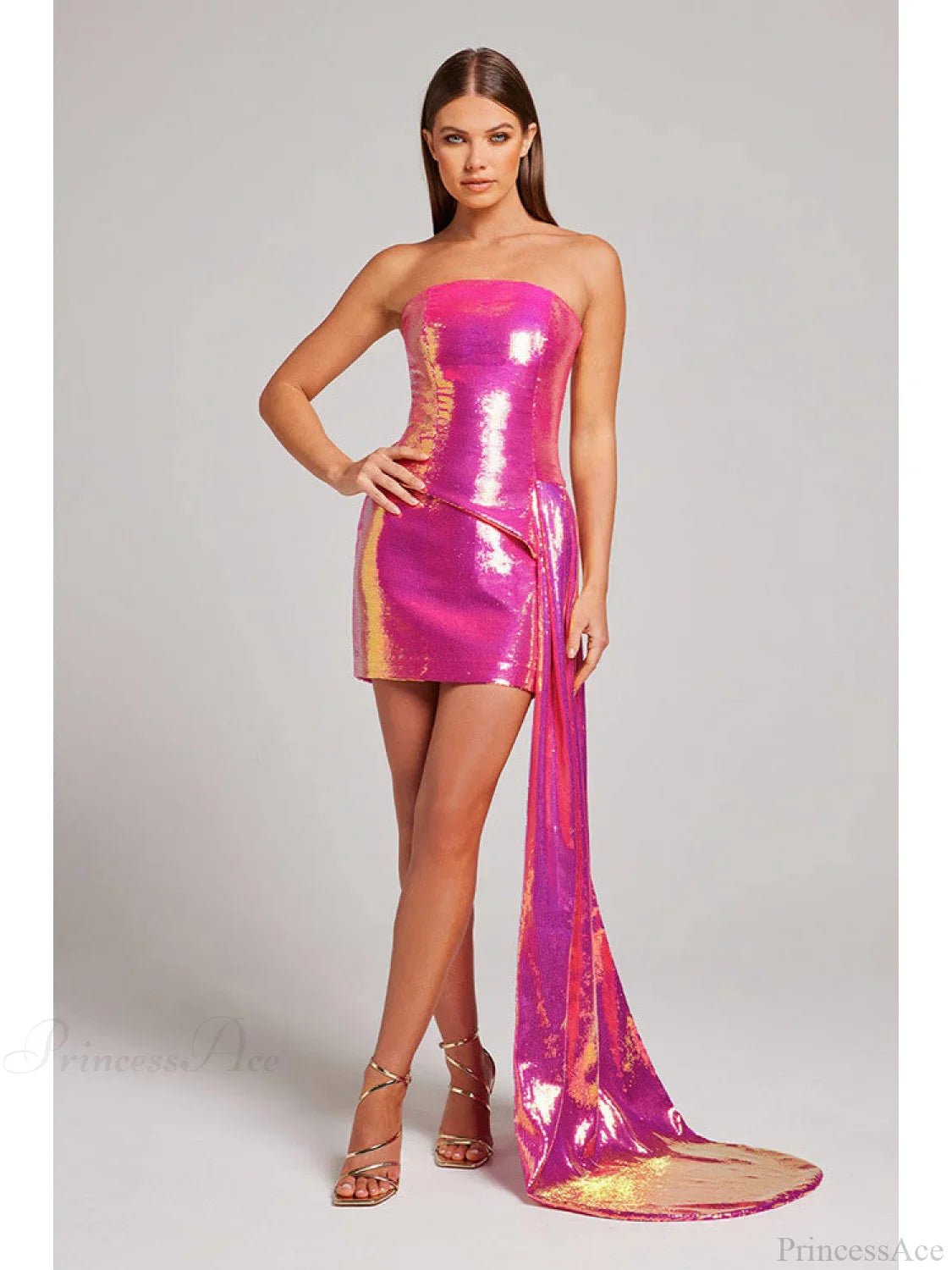 Strapless Sequin Wrap Waist Two Piece Prom Dress