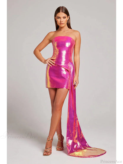 Strapless Sequin Wrap Waist Two Piece Prom Dress