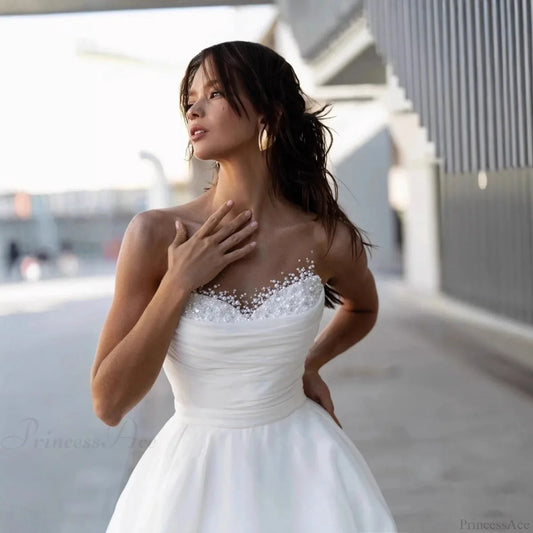Strapless Sweet Lace Long Train Wedding Dress