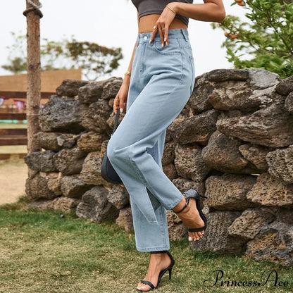 Street Mid Waist Denim Trousers Ladies Pants