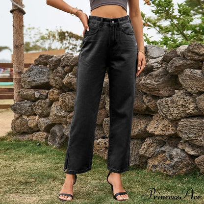 Street Mid Waist Denim Trousers Ladies Pants