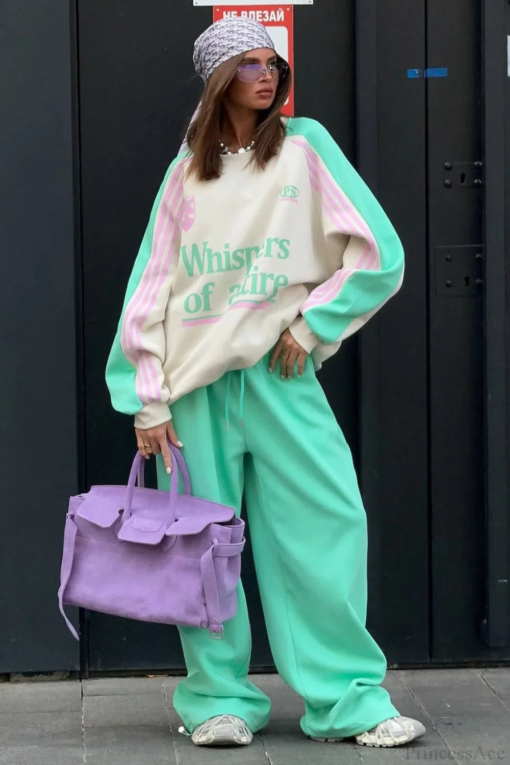 Street Style Colorful Stand Collar Oversized Comfy Two Piece Set