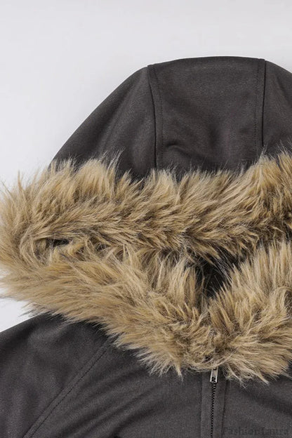 Street Style Fur Trim Sweatshirt Jacket