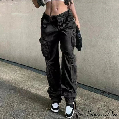 Streetwear Pockets Wide Leg High Waist Straight Trousers