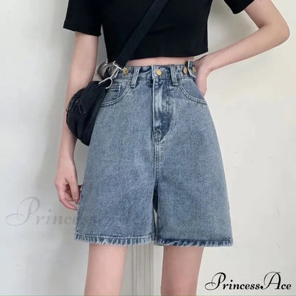 Streetwear Summer Half High-Waisted Belted Loose Female Short Fashion Jean